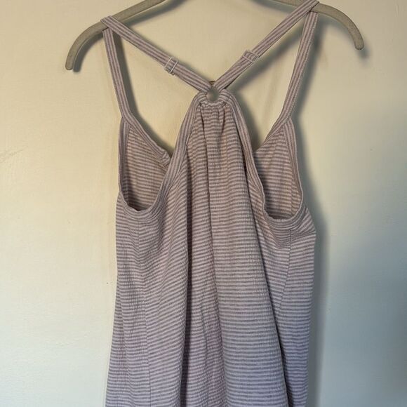 BKE Striped Racerback Tank Top Gray lavender Knit Henley Button Front Size Small - Picture 3 of 7